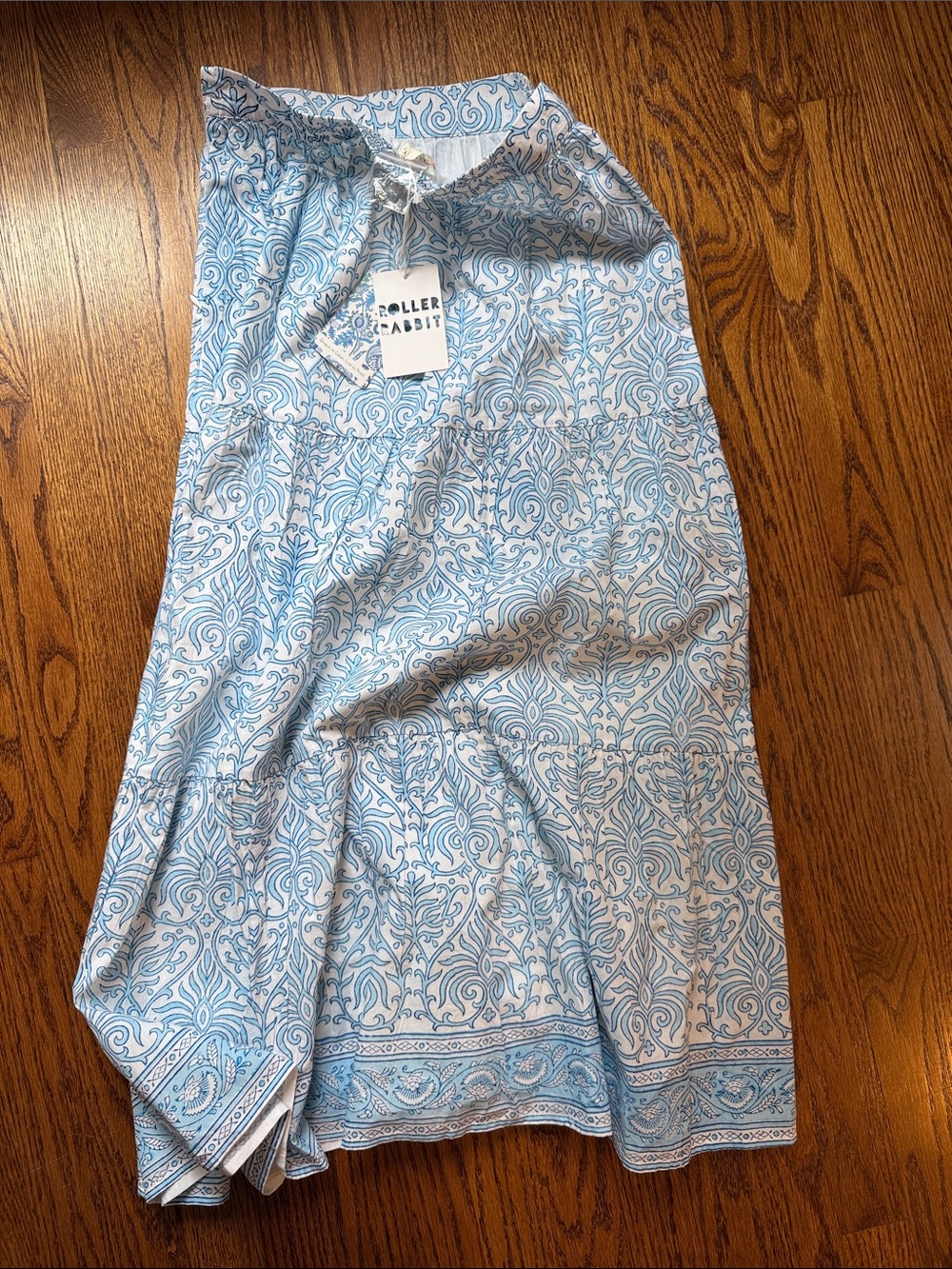 Roller Rabbit Blue and White Paisley Tiered Maxi Skirt
